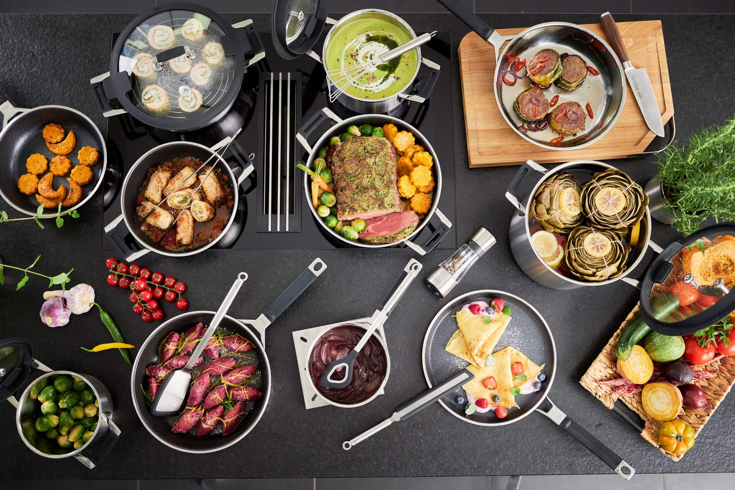 Rsle Silence Pro Cookware Collection 9.5 In. Stainless Steel Serving Pan With Non-Stick Coating